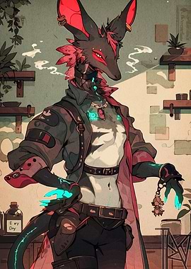 Anthropomorphic Fox Character in Interior Setting