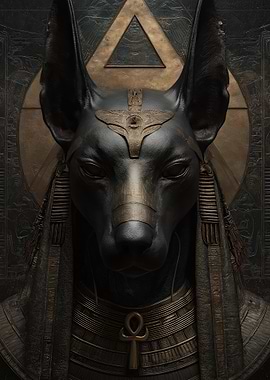 Anubis Statue with Egyptian Symbols
