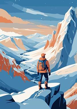 Mountain Hiker Landscape Illustration