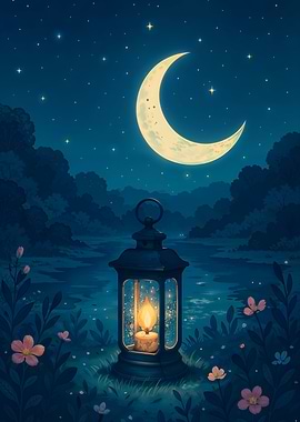 Night Lantern with Moon and Stars