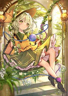 Anime Girl on Floral Swing
