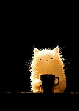 Cute Cat with Coffee Cup