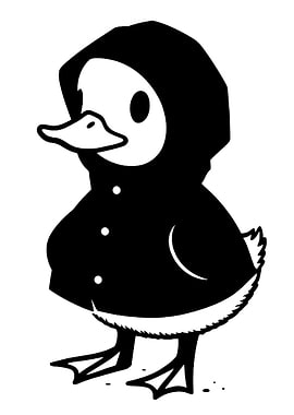 Duckling in Raincoat Black and White
