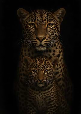 Leopard Mother and Cub Portrait