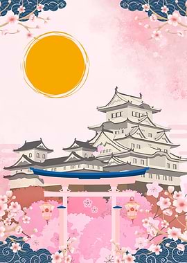 Japanese Castle with Cherry Blossoms