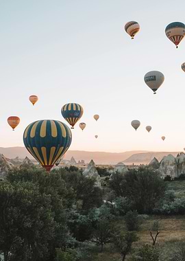 Hot Air Balloons over Cappadocia Landscape