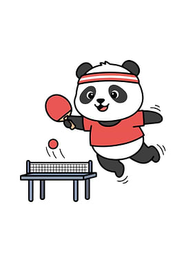Cartoon Panda Playing Table Tennis