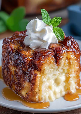 Delicious Bread Pudding with Whipped Cream