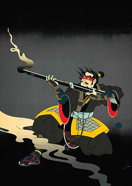 Samurai Warrior with Gun Illustration