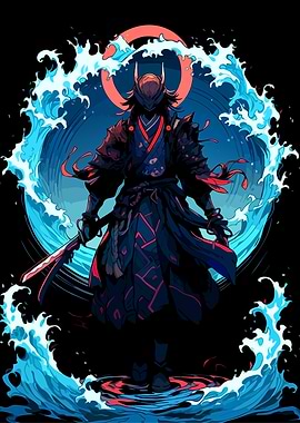 Samurai Warrior in Ocean Waves