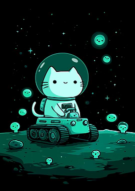 Astronaut Cat on Lunar Rover