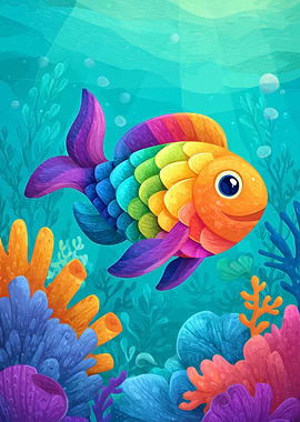 Colorful Fish in Ocean Cartoon