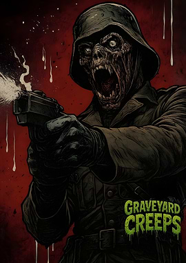Zombie Soldier Shooting Gun, Graveyard Creeps