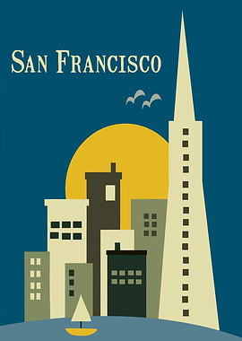 San Francisco Cityscape Retro Illustration