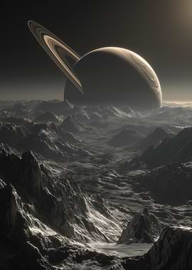 Saturn Over Rocky Landscape