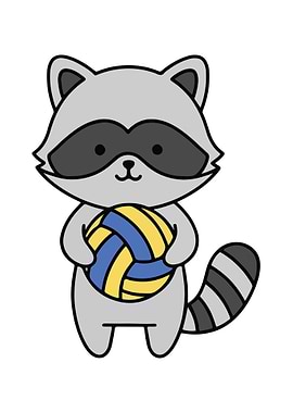 Cartoon Raccoon with Volleyball