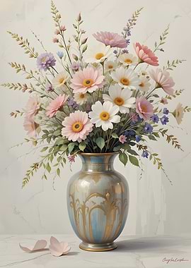 Pastel Floral Arrangement in Decorative Vase