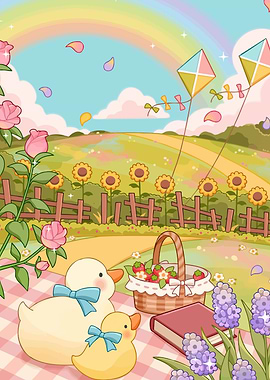 Cute Duck Picnic Field