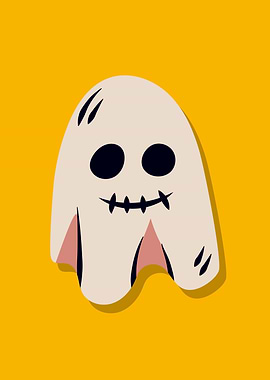 Cute Cartoon Ghost on Yellow Background
