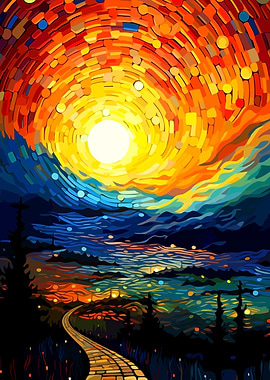 Colorful Landscape with Sun and Path