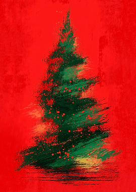 Abstract Christmas Tree on Red Background