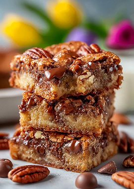 Stack of Chocolate Pecan Dessert Bars