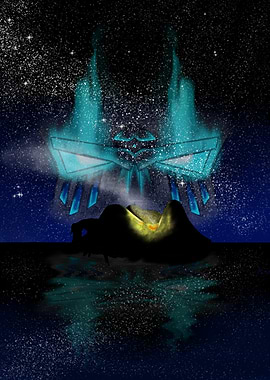 Island under a mysterious glowing structure