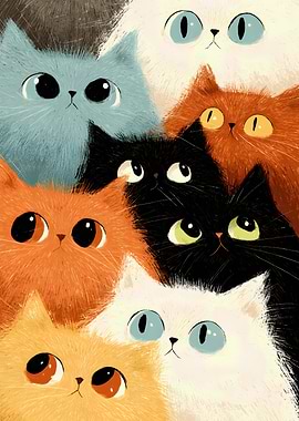 Colorful Cats Illustration