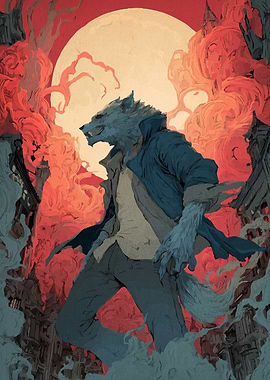 Werewolf Transformation Under Full Moon Art