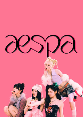 Aespa group photo on pink background