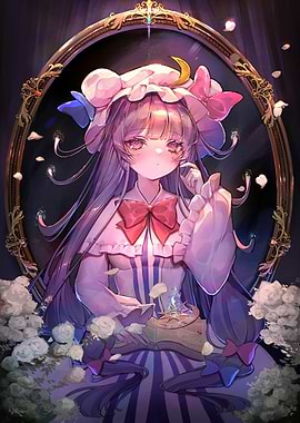 Anime Girl Portrait with Book and Mirror