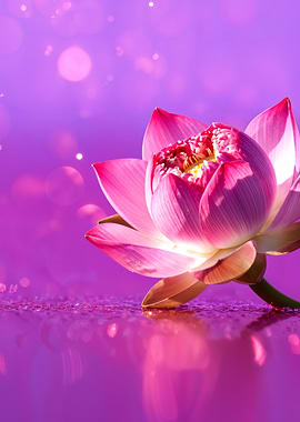 Pink Lotus Flower on Purple Background
