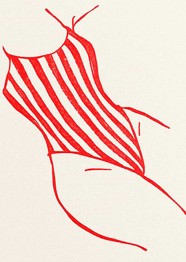 Red Striped Swimsuit Illustration