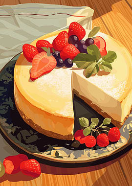 Delicious Cheesecake with Berries Illustration
