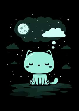 Dreaming Cat in Night Sky