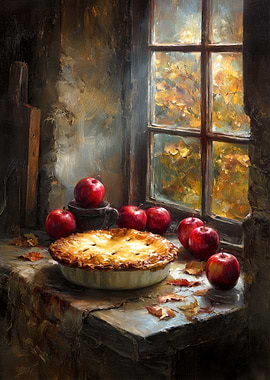 Autumn Apple Pie Still Life Painting