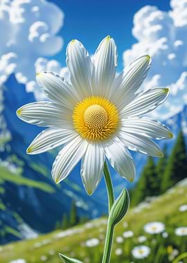 White Daisy Flower in Mountain Meadow