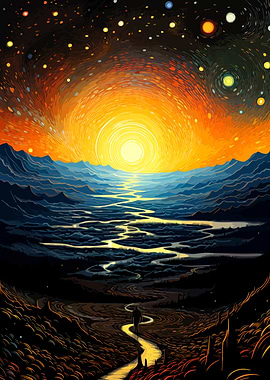 Cosmic Landscape with River and Figure