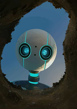 Futuristic Robot Head in Hole