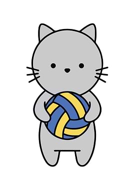 Cartoon Cat Holding Volleyball