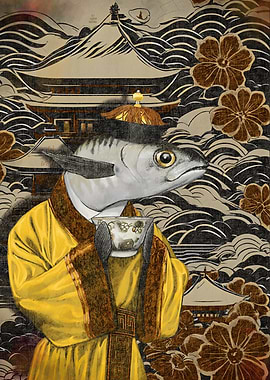 Fish in Robe with Tea Cup
