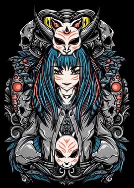 Anime Girl with Masks and Skulls