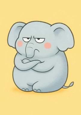 Grumpy Cartoon Elephant with Arms Crossed