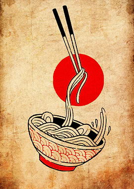 Ramen Bowl with Chopsticks Illustration