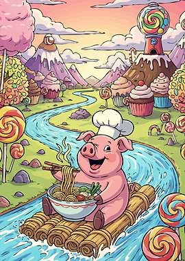 Cartoon Pig Chef Candy Land