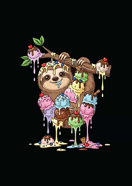 Sloth with Ice Cream Cartoon