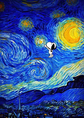 Snoopy in Starry Night Painting