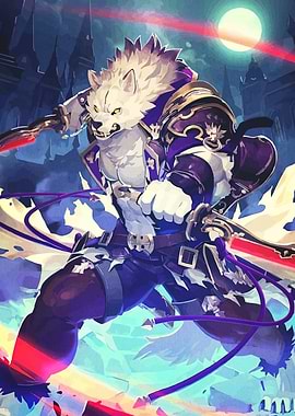 Werewolf Warrior with Swords in Moonlight