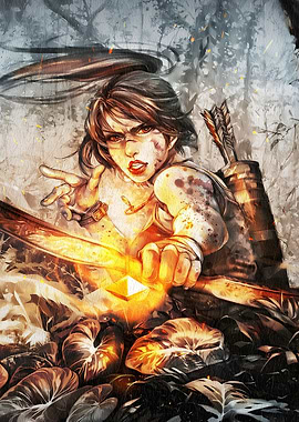 Female Archer in Forest Painting