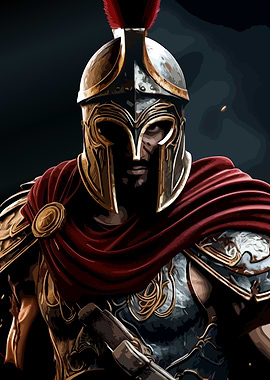 Spartan Warrior in Helmet and Cape